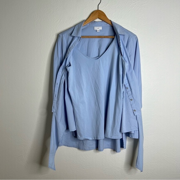 J Jill Two Piece Blouse Cami Set Blue Cotton Blend Button Down Tie Front Size 1X - Picture 9 of 11